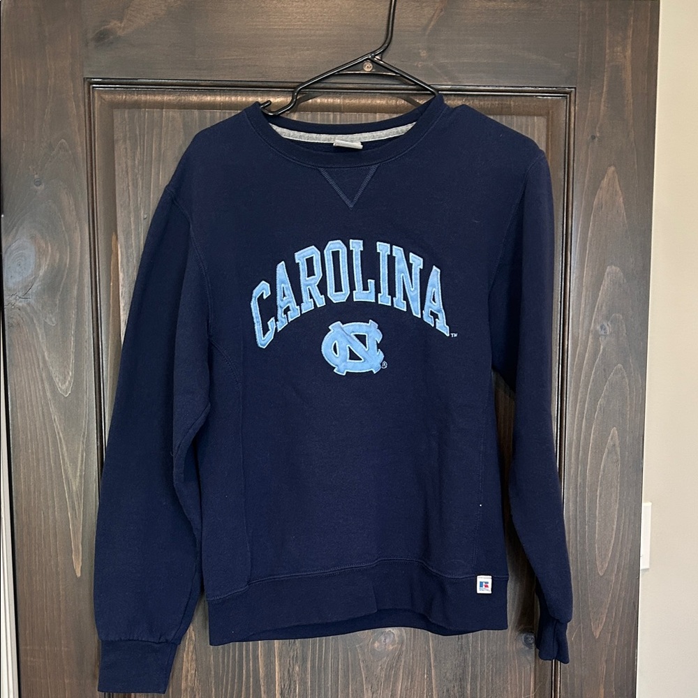 Russell Athletic Navy Crewneck Sweatshirt with Light Blue Carolina Logo